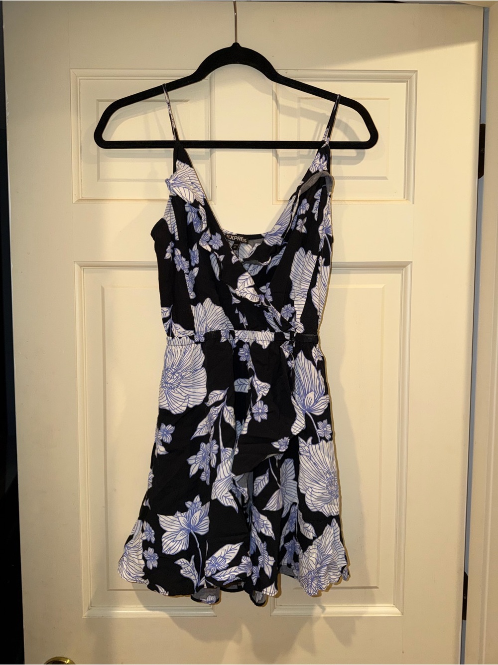 Express Black Mini Dress with Lavender Floral Print